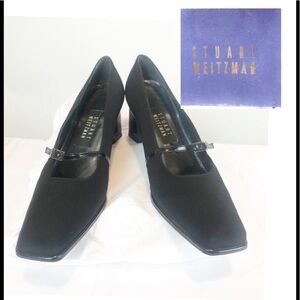 Stuart Weitzman Strapum Black Crepe Heel